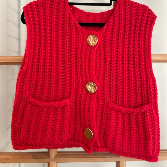 Red Sweater With Chunky Gold Buttons - Picture 1 of 3